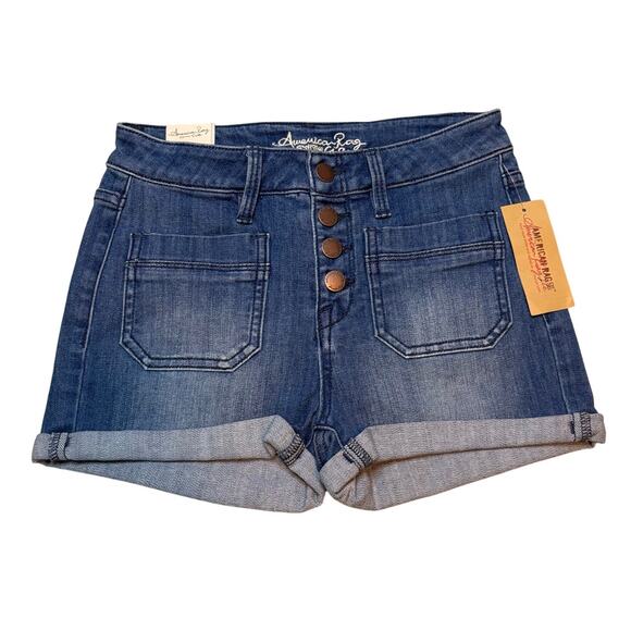 NWT American Rag High Rise Button Fly Denim Shorts Size 0 Cuffed - Picture 1 of 5